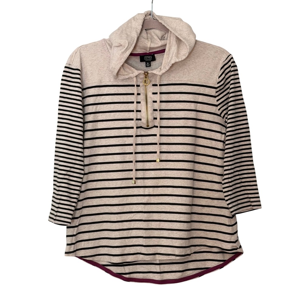 Jones New York Signature Women's XL Beige Black Stripe Zip Hoodie | SKU 1063